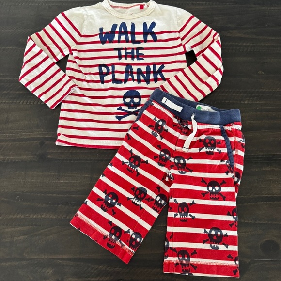 Mini Boden Other - Mini Boden Pirate Pajama Set Red Stripe Skull Walk the Plank Boys 4-5Y